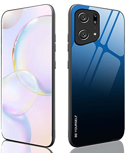 ILING Coque pour Oppo Find X5 Pro Case,Ultra-Fin [Anti-Rayures] en Verre Élégant Dégradé de Couleur Cover Housse TPU Bumper Antichoc Étui (Bleu élégant)