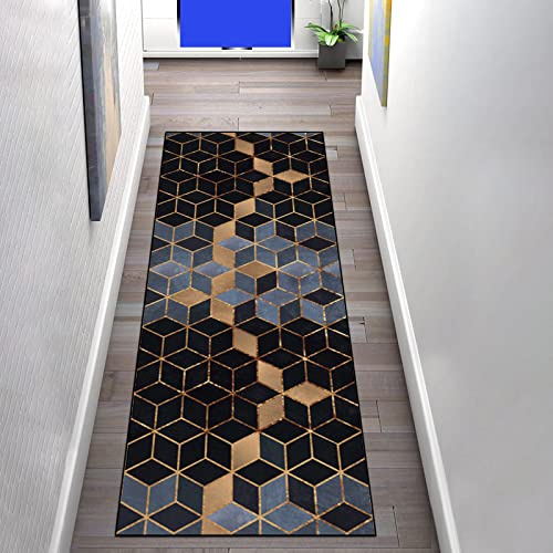 Läufer Teppich Geometrische Flur rutschfeste 80×140CM, Korridor Teppich Polyester Waschbar für Küche Schlafzimmer Wohnzimmer Breite 80cm/ 100cm/ 120cm/ 140cm erhältlich