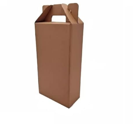 SelfHold Large Wine Bottle Carrier Brown Gable Gift Box, Holds 2 Bottles (10 Pack)