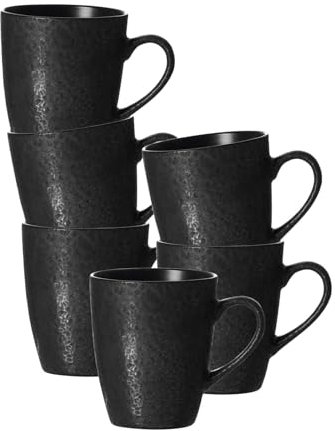 Ritzenhoff & Breker Kitwe Kaffeebecher 6er Set, 370 ml, Henkelbecher mit matter Maserung, Reaktivglasur, Steingut, Schwarz