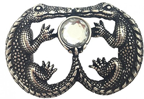 BELTINGER Gürtelschnalle Stone of the Crocodils 4,0 cm | Buckle Wechselschließe Gürtelschließe 40mm Massiv | Hochwertiger Strass | Silber