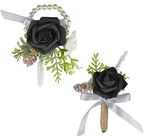 Maizoon Handgefertigte Schwarze Kunst-Rosenblume, Seidenblumenband, Blumen-Anstecker, Kunstveranstaltung, Urlaubsfeier,Abschlussball-Blumen-Party, Herrenanzug-Zubehör (2 Stück