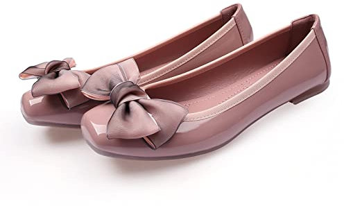 MACHSWON Womens Ballerina Flats Casual Square Toe Bow-Knot Slip ons Memory Foam Dressy Flats Cute Bow Tie Pumps Dolly Shoes(Pink, Size 7)