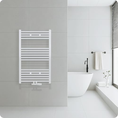 Belrad® Badheizkörper mit Mittelanschluss, Weiß | Moderner Handtuchheizkörper, Qualitätsstahl, Pulverbeschichtet, Wandmontagefähig & wasserbetrieben