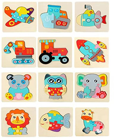 Kinder Holzpuzzle, Holzpuzzle für Kinder Ab 2 3 4 5 Jahre, 12PCS Montessori Holzspielzeug, Pädagogisches Spielzeug Geschenk für Kleinekinder Jungen Mädchen Baby