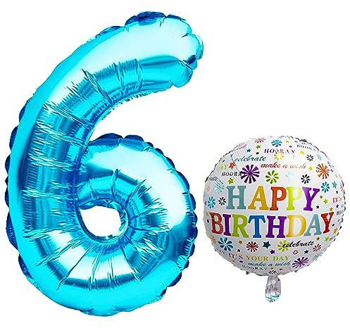Luftballon 6. Geburtstag • XXL Riesen Folienballon SET • 101CM + 45 cm Ballon + 5M Deko Band • Folienballon 6 • Helium geeignet • Wiederverwendbar • Geburtstagsdeko Jungen Mädchen Ballon Zahl Ballon 6