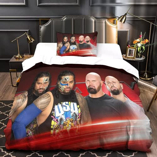 FIKUP WEW Bettwäsche 135x200 cm,Roman Reigns Bettwäsche Set,2-teilig, Bettbezug Für Jungen Und Mädchen,Kissenbezug 80x80cm,doppelbett (C,135x200/80x80cm)