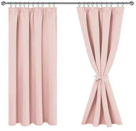 JIUZHEN Vorhang Blickdicht Gardinen mit kräuselband Verdunklungsvorhänge Gardinen Wohnzimmer Vorhänge Schlafzimmer Thermovorhang Pink, H137 x B167 cm,2er Set