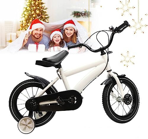 14 Zoll Kinderfahrrad Unisex Jungen Mädchen Fahrrad mit Stützrädern für 3-6 Jahre Kinder Trainingsfahrräder (Weiß)