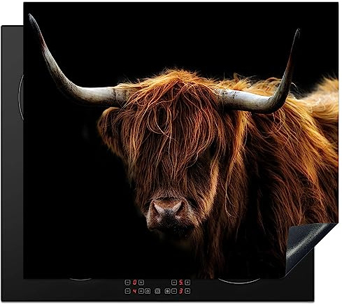 KitchenYeah© Induction Hob Protector Mat Cooker Top Protectors Cover | 20.2x22.9 / 58.3x51.3 cm - Ceramic Covers Electric Hobs Vinyl Scottish Highlander - Horns - Black - Animals - Nature