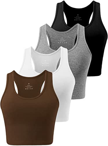 Star Vibe 4 Stücke Sport Crop Top Set Damen Basic Sporttop Tanktops Frauen Yoga Sport Top Damen Fitness Black/Dark Grey/White/Coffee S