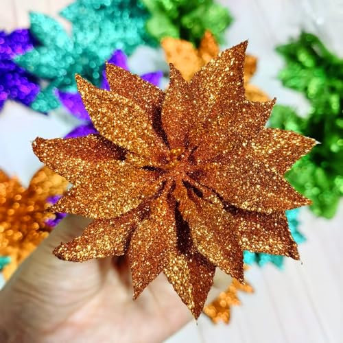 YYCRAFT Glitzernde Weihnachtssterne, 10,2 cm, für Weihnachtsbaumschmuck, Weihnachtsdekoration (20 Stück, orange)