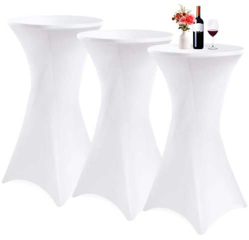 Showgeous 3er-Set Stretch Stehtisch Husse für Bistrotisch Ø 60-65 cm,Hussen Stehtische Weiß 60 cm,Verstärkung im Fußbereich,Stretchhusse Weiß Hussen für Stehtische und Bistrotische