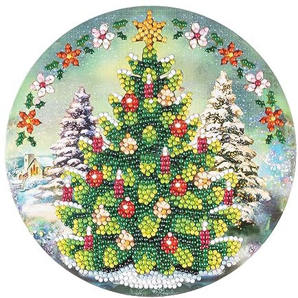 Ideen mit Herz Diamond Painting Fensterbild | doppelseitiger Druck | Ø18,3 cm | inkl. Diamond Painting Steine, Werkzeug und Zubehör (Weihnachtsbaum)