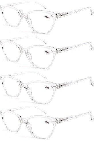 HEEYYOK Reading Glasses for Womens Rectangular Ladies Readers Glasses +2.00 Colorful Funky Lightweigth Frame Comfortable Fit 4 Pack