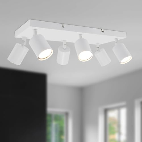TaFiCo LED Deckenstrahler Weiß, Deckenlampe GU10 6 Flammig - Schwenkbar Deckenleuchte - Ohne Leuchtmittel