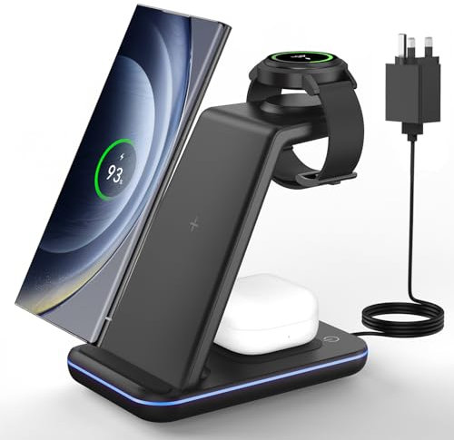 Wireless Charger for Samsung, JoyGeek 3 in 1 Charging Station for Galaxy Watch 5 Pro/4/3/Active2/1 - Phone Charger Stand for S24/S23 Ultra/S22/S21/S20/Note 20, Z Fold&Flip Series, Buds2 Pro, Black