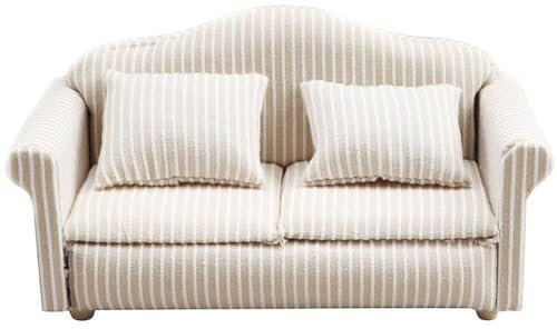Fopytu Puppenstubensofa, Miniatursofa im Maßstab 1:12 mit Kissen, Puppenhaus-Möbel, Miniatur-Puppenhaus-Couch für Wohnzimmer, Puppenhaus-Dekoration