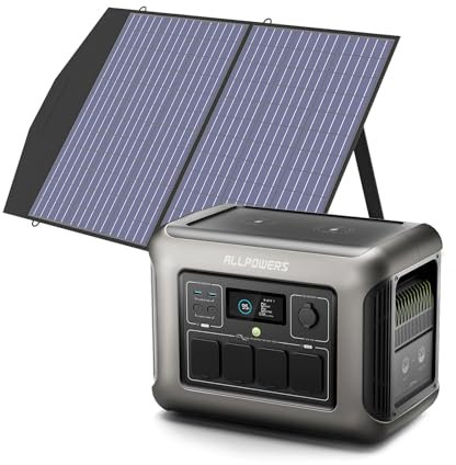 ALLPOWERS R1500 Portable Power Station + 100W Solar Panel,1152Wh LiFePO4 Battery,1800W AC/100W USB-C/Wireless Charger Output, 0-80% in 40 Min Fast Charge, Solar Generator for Outdoor Camping
