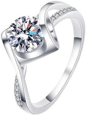 Homxi Anillo Plata de Ley Mujer,Anillo Matrimonio Redondo y Corazón Hueco con Moissanita 1ct Anillos Plata Compromiso Mujer Talla 17(58mm)