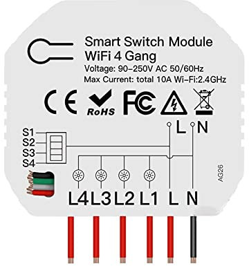 Xtahdge Mini Interruptor de Luz Inteligente WiFi DIY 4 Gang MóDulo de 1/2 VíAs Smart Life/Tuya App Control Remoto InaláMbrico Trabaja con Home