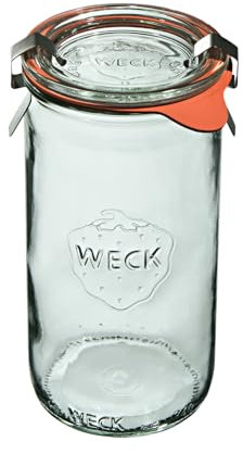 Weck Zylinderglas 340 ml 6 Stück | Glas mit Deckel, Dichtung und 2 Verschlüssen | Zur Konservierung, Säften, luftdichter Aufbewahrung von trockenen Zutaten