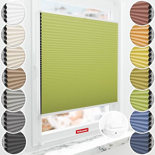 Schuette® Wabenplissee ohne Bohren ● Blackout x Honey ● Green Tea (Grün) ● 100x150cm (Breite x Höhe) ● Suprafix Klemmhalter X ● 60 Sekunden Montage