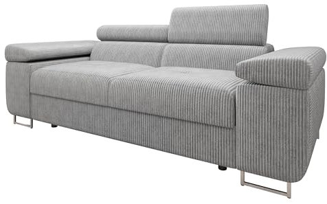 Mirjan24 Sofa Torezio Cord II mit Einstellbare Kopfstützen, Zweisitzer Polstersofa, Füße aus Metall Chrom, Sofagarnitur, Wohnlandschaft, Couchgarnitur (Poso 110)