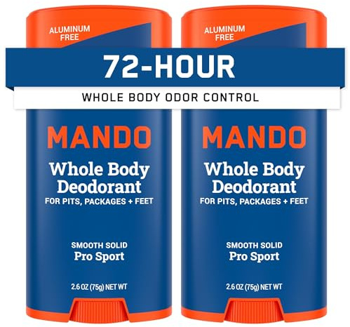 Whole Body Deodorant For Men - Smooth Solid Stick - 72 Hour Odor Control - Aluminum Free, Baking Soda Free, Skin Safe - 2.6 ounce (Pack of 2) - Pro Sport