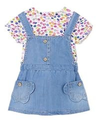 Mayoral Completo neonata 18 mesi 86 cm con salopette gonna in jeans e t-shirt multicolore