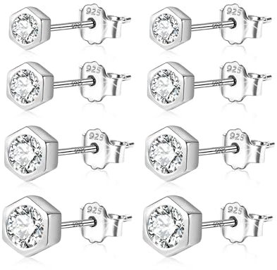ASH'S CHOICE Sterling Silber Ohrringe mit Zirkonia Strass Steine - Mini Kugel Ohrstecker, Funkelnd Glitzernd - Damen Ohrringe Set