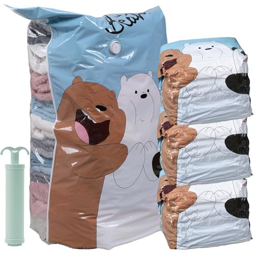 Ahigh Vakuumbeutel für Kleidung, große 4er Pack (60x80x30cm), Vakuum Kleiderbeutel für Bettdecken, Decken, Bettwäsche, Platzsparende Vakuumsäcke für 80% mehr Stauraum, feuchtigkeits, insektensicher