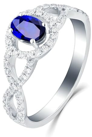Trauringe Gold 750, Eheringe Blau 18 Karat Weißgold 1,3 Ct Ovales Blaues Saphir Kreuz Unendlichkeitsband Komfort Fit Größe 52 (16.6)