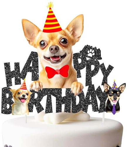 umoni Chihuahua Cake Topper - Happy Birthday Dog Decorations for Puppy Dog Theme Baby Shower Supplies, MonCT-219