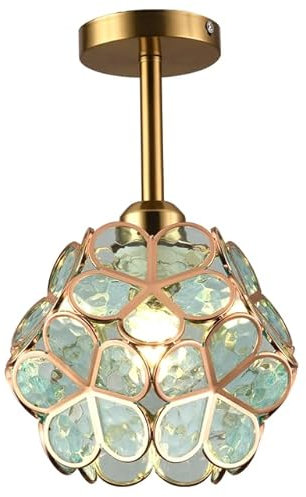Gokoly Petals Tiffany Style Ceiling Lights, Modern Cherry Blossom Light Shade with Polished Brass Pendant Light Fitting, Lamp Shades Ceiling for Living Room, Bedroom, Hallway, Kitchen