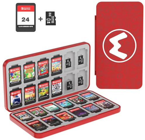 PURBHE Switch Game Case for Nintendo Switch Game Card,Portable Nintendo Switch Game Holder with 24 Game Cartridge Slots and 24 Micro SD Card Slots,Nintendo Switch Accessories for Travel(Red)