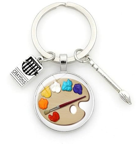 Hibetek Artist Art Pallet Keychain Paint Brush Keychains Colour Keychain, Silver, One Size
