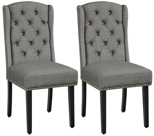 Yaheetech Juego de 2 Sillas de Cocina Tela Diseño de Botones Gris Claro | Silla de Cocina Tapizada de Tela, Silla Comedor Diseño Botones, Estilo Clásico, Pata de Madera, Ideal para Restaurante