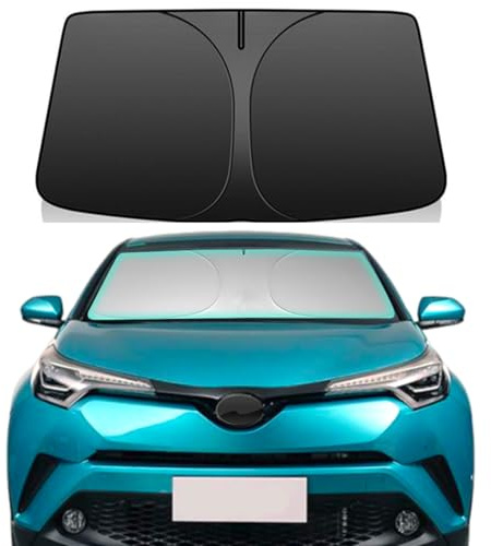Windshield Sun Shade for Toyota CHR 2018-2023 CH-R Sunshade 240T Reflective Fabric Double-Layer Design Window Cover Sun Visor Foldable Sunscreen Blocks UV Rays Keep Your Car Cooler