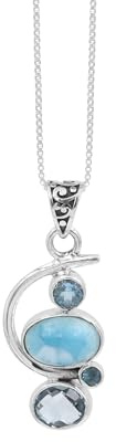 Jay Jools Larimar Blautopas Massiv 925 Sterling Silber Kette Anhänger Halskette Tropfenform Auffälliger Schmuck für Frauen