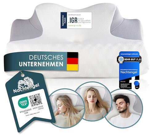 Nachtengel Orthopädisches Kissen – Ergonomisches Kopfkissen Nackenschmerzen aus Memory Foam, Anti-Schnarch-Kissen, Nackenstützkissen für alle Schlaftypen (Rücken-, Bauch- & Seitenschläferkissen)