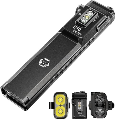 RovyVon Linterna E90 USB-C recargable EDC, linterna plana de 3500 lúmenes con sensor de proximidad, luz de bolsillo de emergencia que combina luz blanca, 365 nm y roja, perfecta para comprobar, al