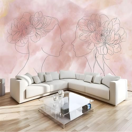 NAWVNMI Papier peint autocollant - Papier peint autocollant - Papier peint amovible pour chambre à coucher, salon - Femme à la ligne rose 380x280cm Papier peint autocollant