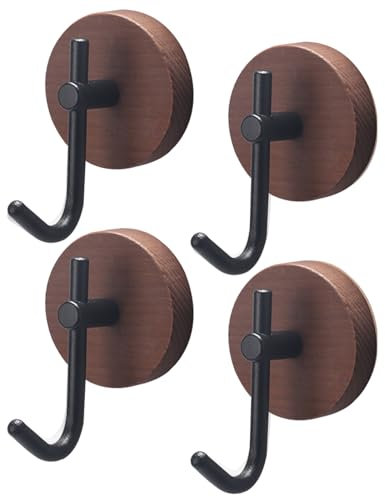 FOGAWA 4 Pezzi Ganci Adesivo, Appendiabiti da Parete Legno, Ganci per Asciugamani, Attaccapanni da Muro in Noce Naturale, per Bagno,Cucina,Ingresso,Cameretta,Soggiorno,Corridoio (Nero Profondo)