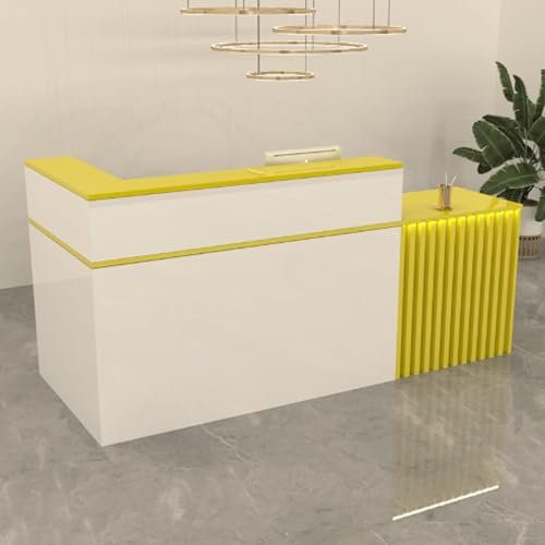 GUQASDV Empfangstheke Tresen Rezeption, Empfangstresen für Praxis, Reception Desk Salon, Reception Theke für Friseursalons, Supermärkte, Schönheitssalons(White+Yellow,140cm)
