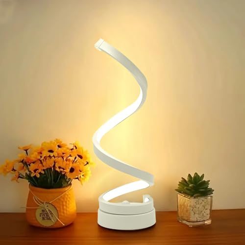Chao Zan Tischlampe led wohnzimmer mit kabel, Kleine LED-Spirale Nachttischlampe, Moderne tischleuchte schlafzimmer, Schreibtischlampe gebogen mit 3 Farbtemperatur (Weiß)