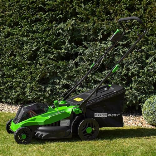 Garden Master 40V Cordless Lawn Mower | 38cm cutting width | Twin 4ah Battery and Charger Included | 42L Grass Collection | Adjustable Cutting Height | Compact & Foldable | Black & Green
