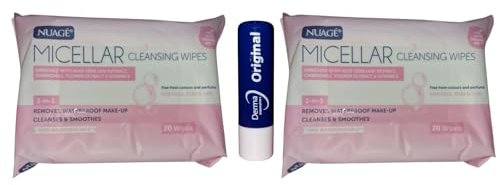 Micellar Cleansing Wipes Twin Pack (40 Wipes) – Gently Removes Waterproof Makeup – Face, Eyes & Lips – : FREE Original Lip Balm Included