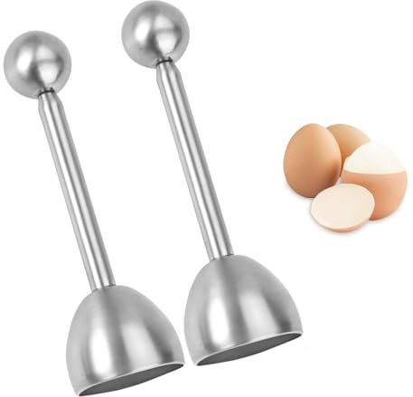 CUEMOON 2 Pcs Eieröffner mit Kugel, Eierköpfer und Eieröffner aus Edelstahl，Eier Cracker für Weiche und Hartgekochte Eier oder Rohe Eier