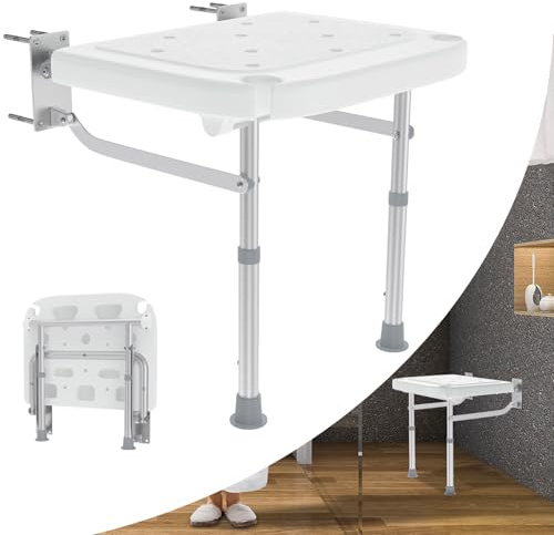 LARS360 Duschsitz Klappbar Wandmontage,Duschhocker Klappbarer,Duschklappsitz Höhenverstellbar,Mit Stützfüßen rutschfeste Für Senioren,Maximale Belastung 200 Kg